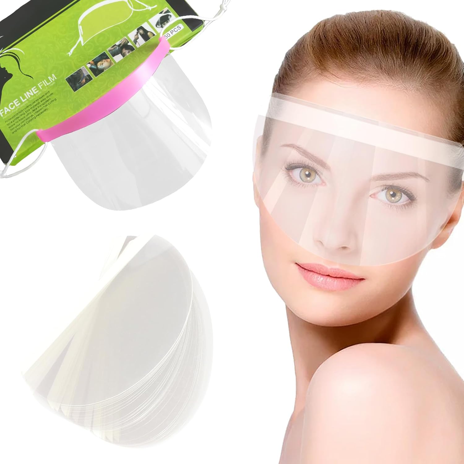 Artomnivera 50 Pcs Clear Disposable Face Shields, Transparent Shower Eye Protectors for Adults & Kids - Reusable Forehead Stickers for Shampoo, Skincare, Hairdressing, Waterproof & Anti-Fog