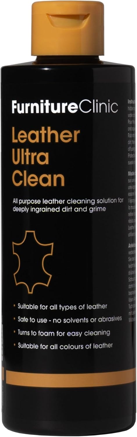Furniture Clinic Leather Ultra Clean - 250ml - All-Purpose Leather Cleaner - Leather Cleaner for Sofas - Leather Car Interior Cleaner - Deep Cleans All Leather Types and Colours