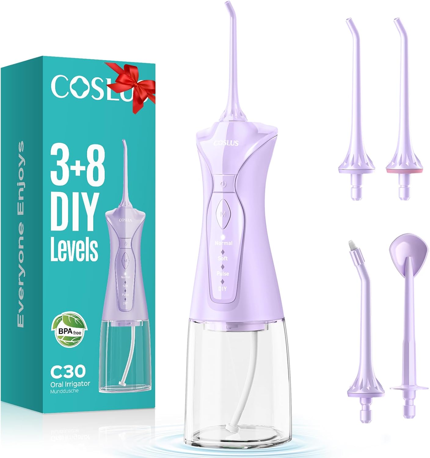 COSLUS C30 Water Dental Flosser, Upgraded DIY Mode, Purple, 1Pcs