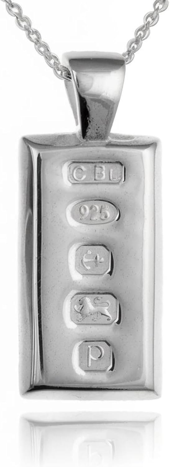 Designer Inspirations Boutique MENS Feature Hallmark Solid Ingot Pendant on 20" Inch Silver Chain Necklace for Men Boys - Engravable - 925 Sterling Silver