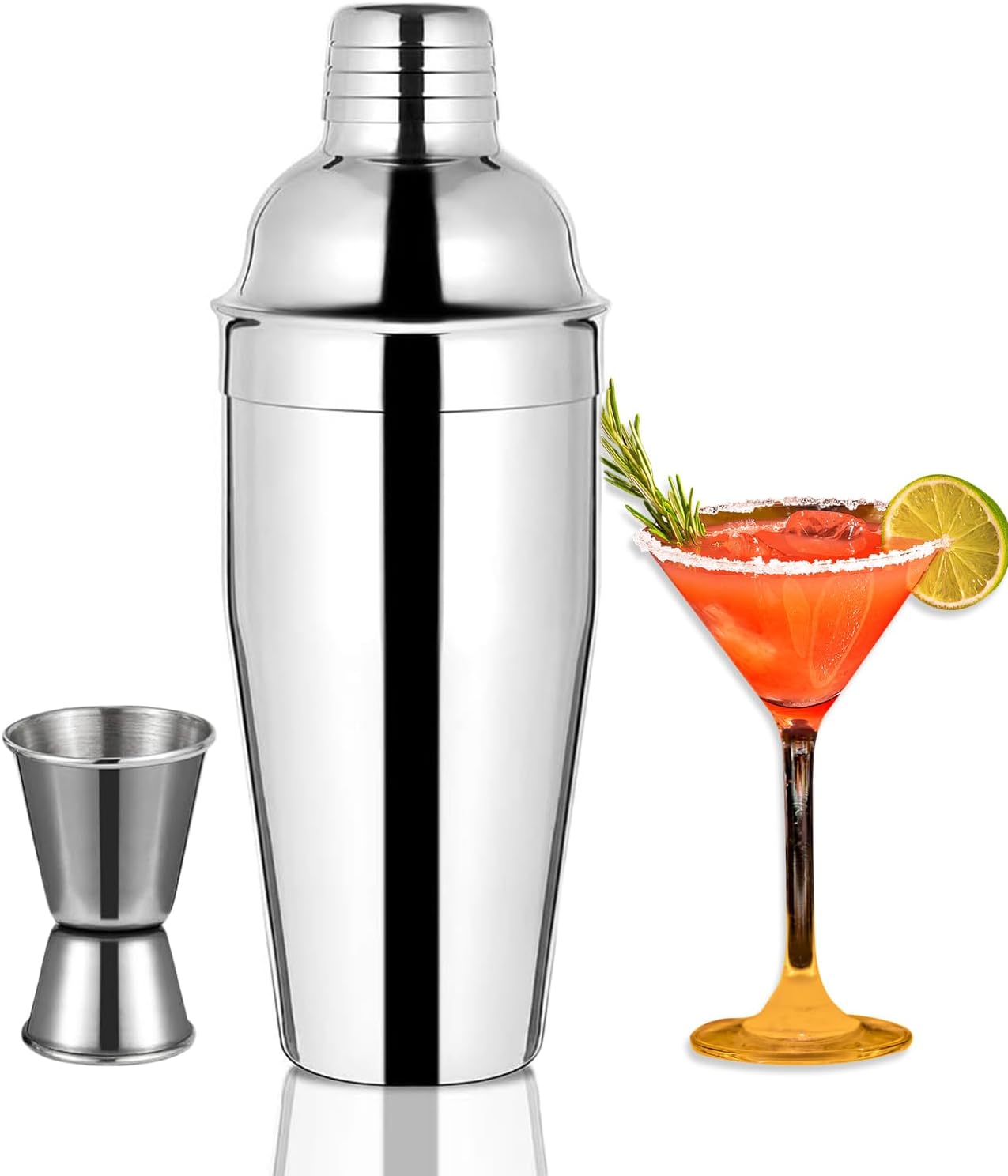 Cocktail Shaker, Cocktail Maker Set, 750 ml Cocktail Shaker Strainer Bartender Mixer Tool Home Liquor Cobbler Shakers with Stainless Steel Jigger for Martini Drink Cocktail Making Kit