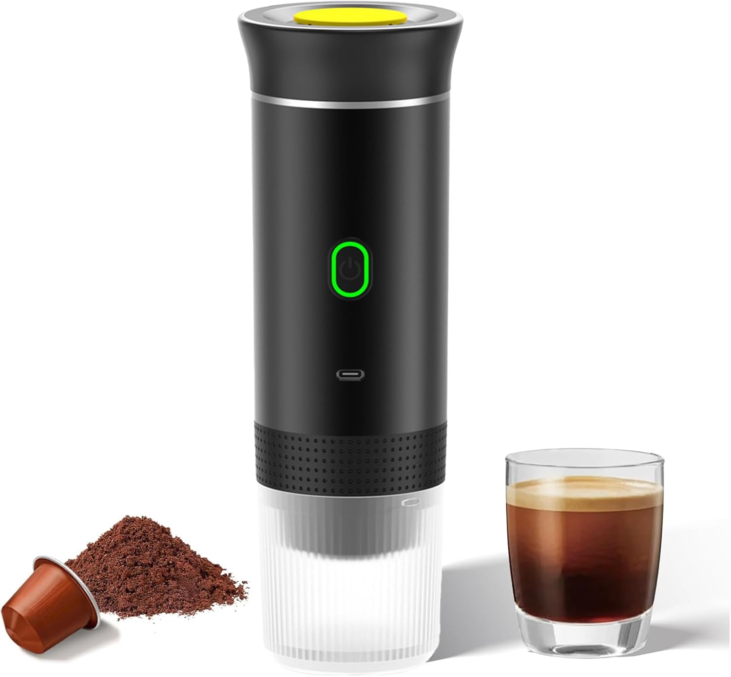 Gevvnss Portable Espresso Machine,3-in-1 Portable Coffee Maker with Self-Heating,50 Times for One Charge,USB-C & Car Charger,60ml Small Capsules Ground Coffee,For Camping Travel,Office,Home,Black