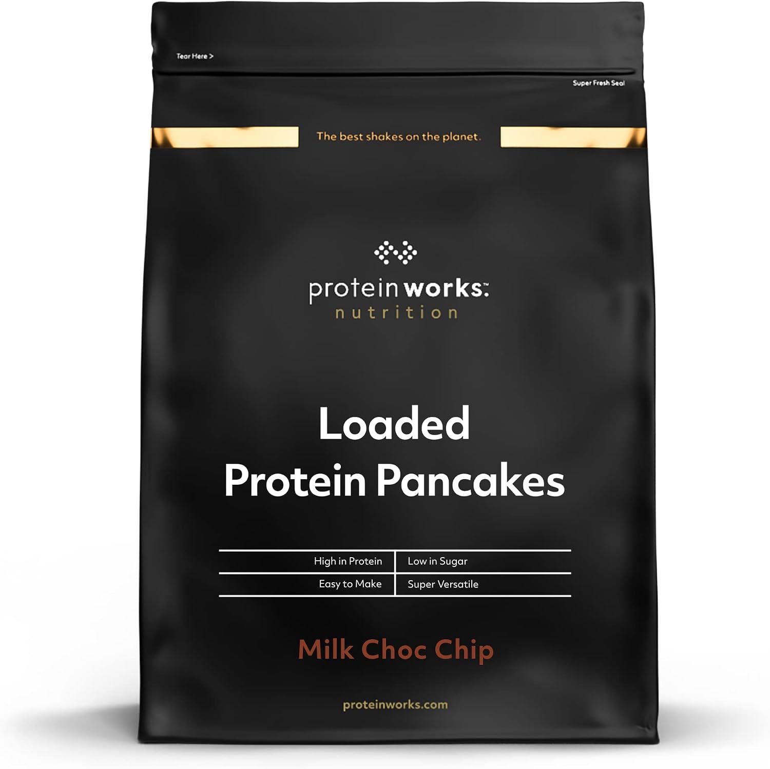 THE PROTEIN WORKS - Loaded Protein Pancake Mix | Premium Pancake Mix | High Protein Pancakes | High Protein Breakfast | Low Sugar Snack | 8 Servings | Milk Choc Chip | 500g