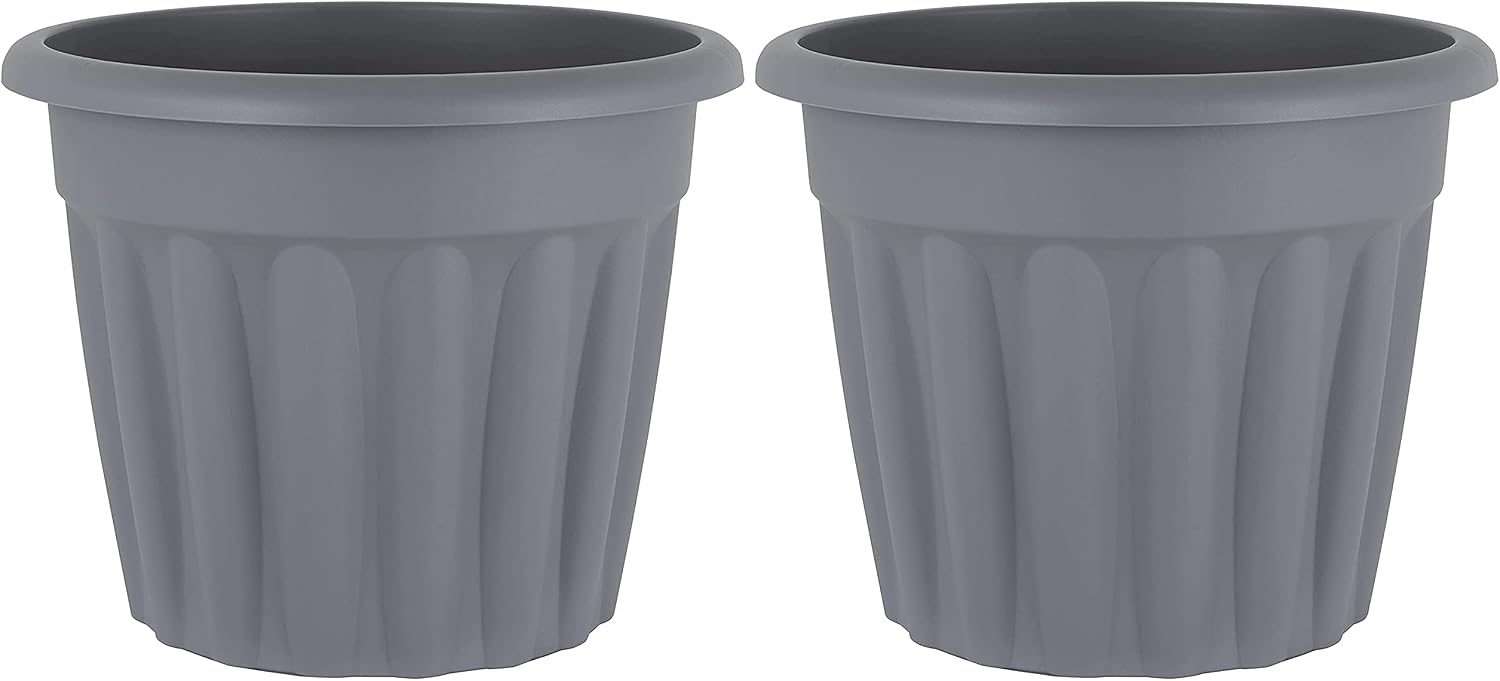 M1SS (Set of 2 50cm Upcycled Grey Round Plastic Planter Flower Pot Nursery Planter Decorative Garden Container,Indoor & Outdoor Bonsai Plants, Aloe, Herb, Orchid and More Plants/Flowers