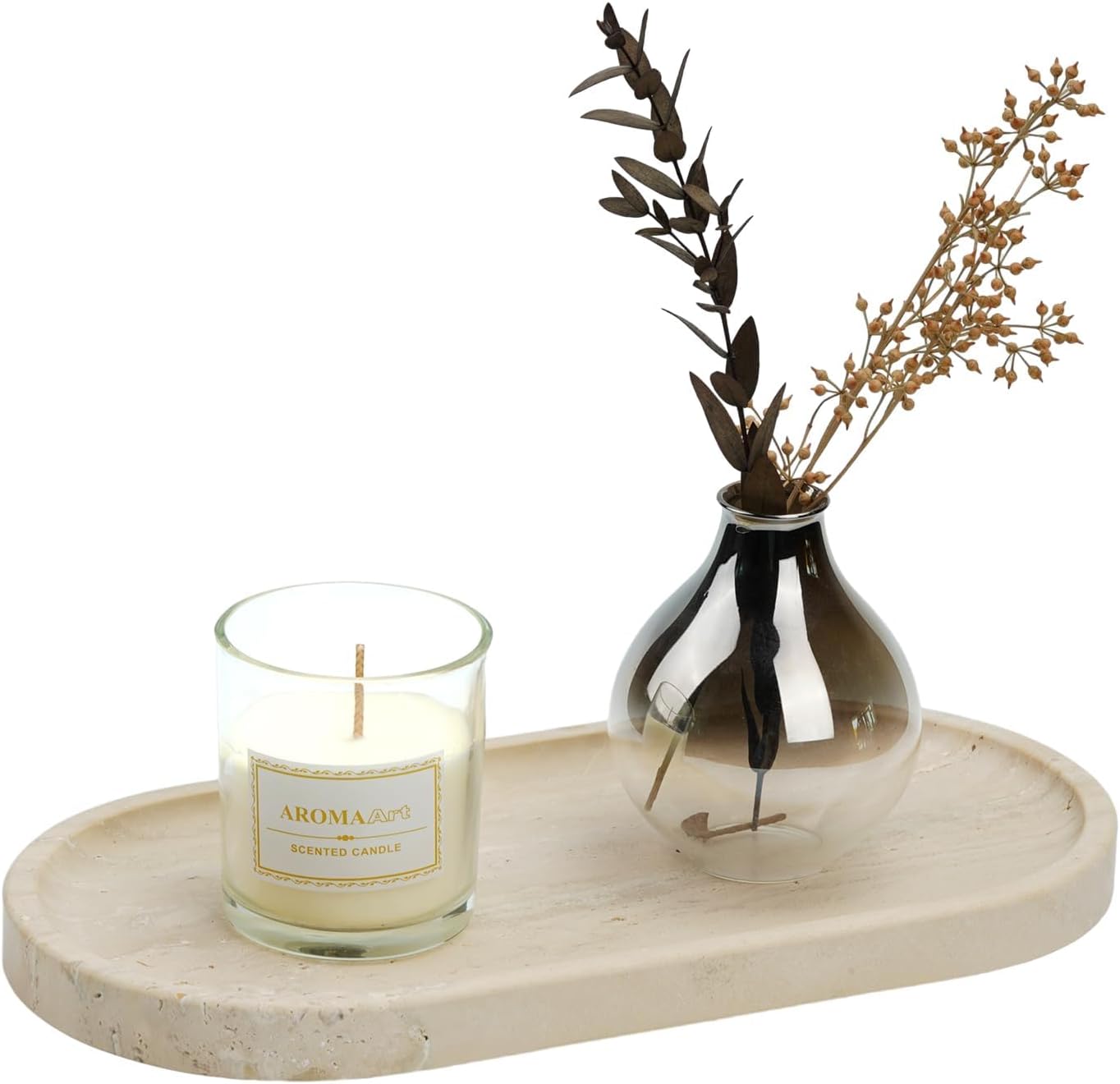 Koville Italian Natural Travertine Tray, 12"x6" Vanity Decorative Marble Tray for Countertop Organizer, Catchall Tray for Perfume, Candles, Jewelry Dish Tray