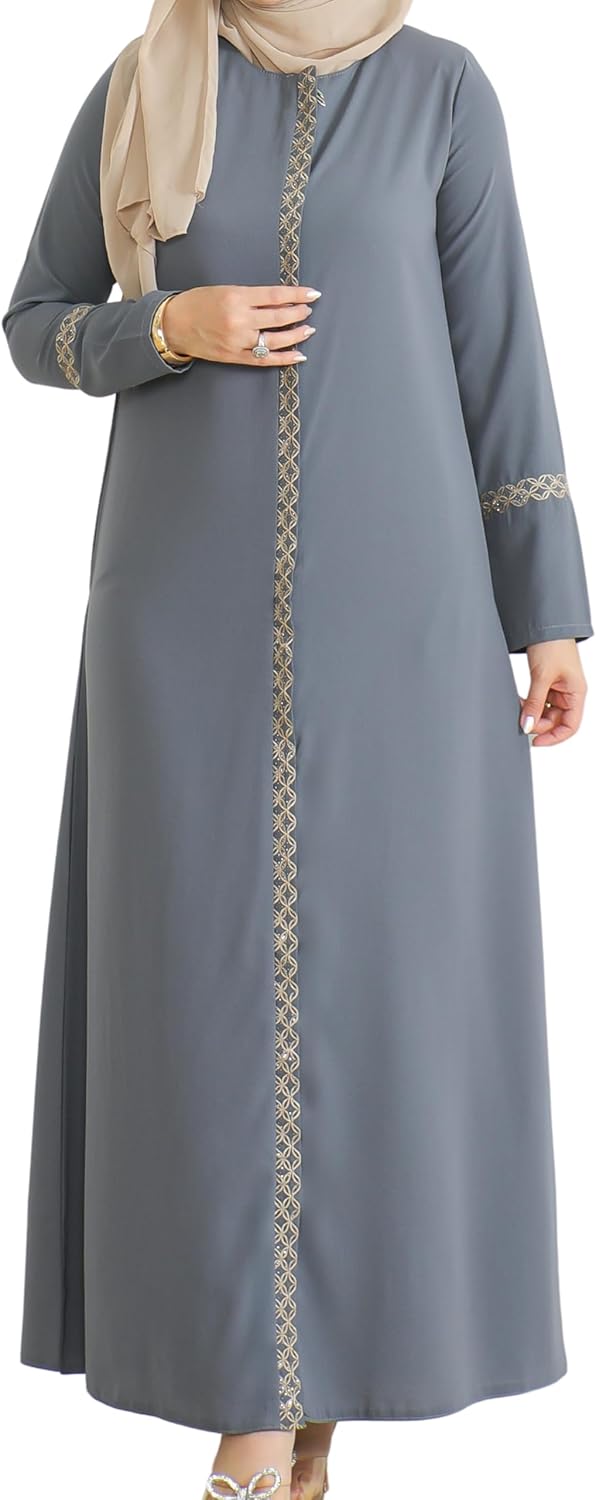 istanbul styles Embroidered Sleeves Abaya with Side Zipper Embroidery Long Sleeve Floor Length Turkish Abaya for Women