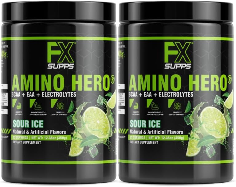 Amino Hero Sour Ice Flavor (50 Servings) | Post-Workout Recovery Drink for Men and Women | Energy Powder Mix with BCAA, EAA, and Electrolytes | Promotes Endurance and Healthy Muscles - 2 Pack