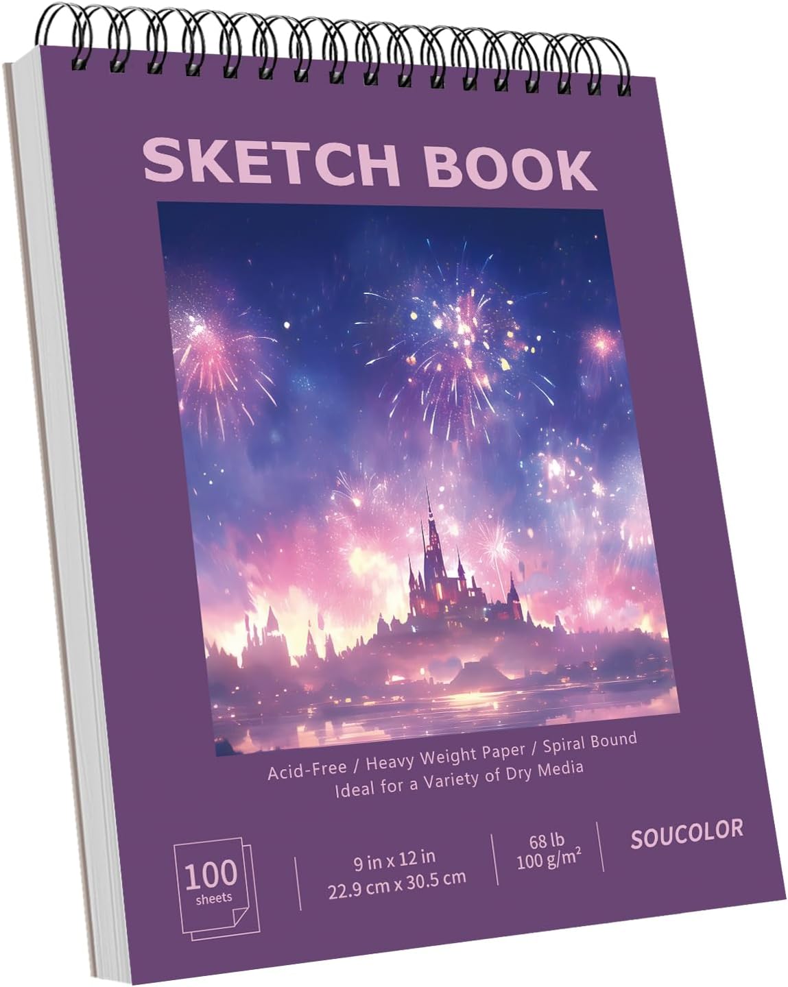 Soucolor 9"x12" Sketch Book for Women Teens Girls Sketch Book, 100 Sheets (68lb/100gsm) Drawing Paper for Kids, Art Supplies for Girls Ages 8-12, Beginners, and Adults, 1-Pack Cute Purple