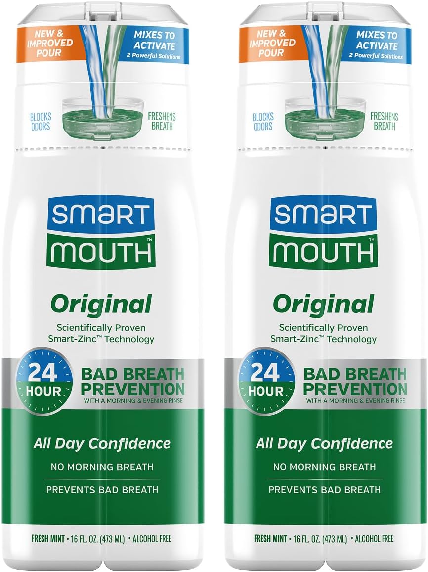 SmartMouth Original Zinc Activated Mouthwash - Instant Fresh Breath Mouthwash - Eliminates Bad Odors and Bad Breath - Alcohol-Free, Sugar-Free, Gluten-Free - Fresh Mint - 16 fl oz (2 Pack)