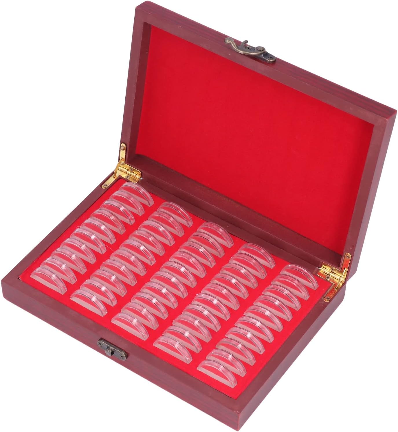 Qcwwy Coin Storage Shipping Boxes Storage Boxes Wooden Coin Capsule Case with Transparent Protective Display for Collection Display Gift Holder Box 50