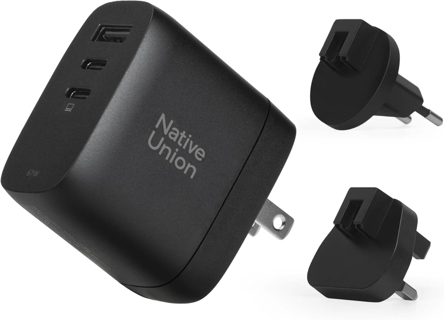 Native Union Fast GaN Charger PD67W – Ultra-Compact Three-Port Power Delivery Enabled USB-C & USB-A Travel Charger – Up to 67W – MacBook Pro, iPads, iPhones, Pixel, Galaxy & More (Black)