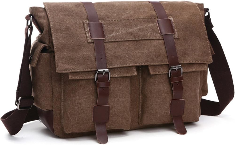 LOSMILE Shoulder Bag, Men's Messenger Bags, 16 Inches Vintage Military Canvas Laptop Bag for Work and School, Multiple Pocket.