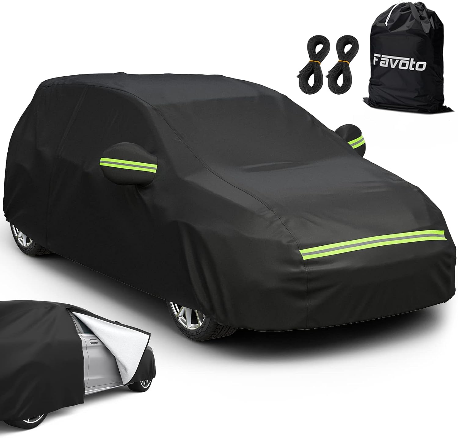 Favoto Hatchback Car Cover Waterproof - Custom Fit for Toyota Yaris (2018-2024) All Weather for Automobiles Outdoor with Reflective Stripe Snow Sun Dust UV Protection Full Exterior Cover