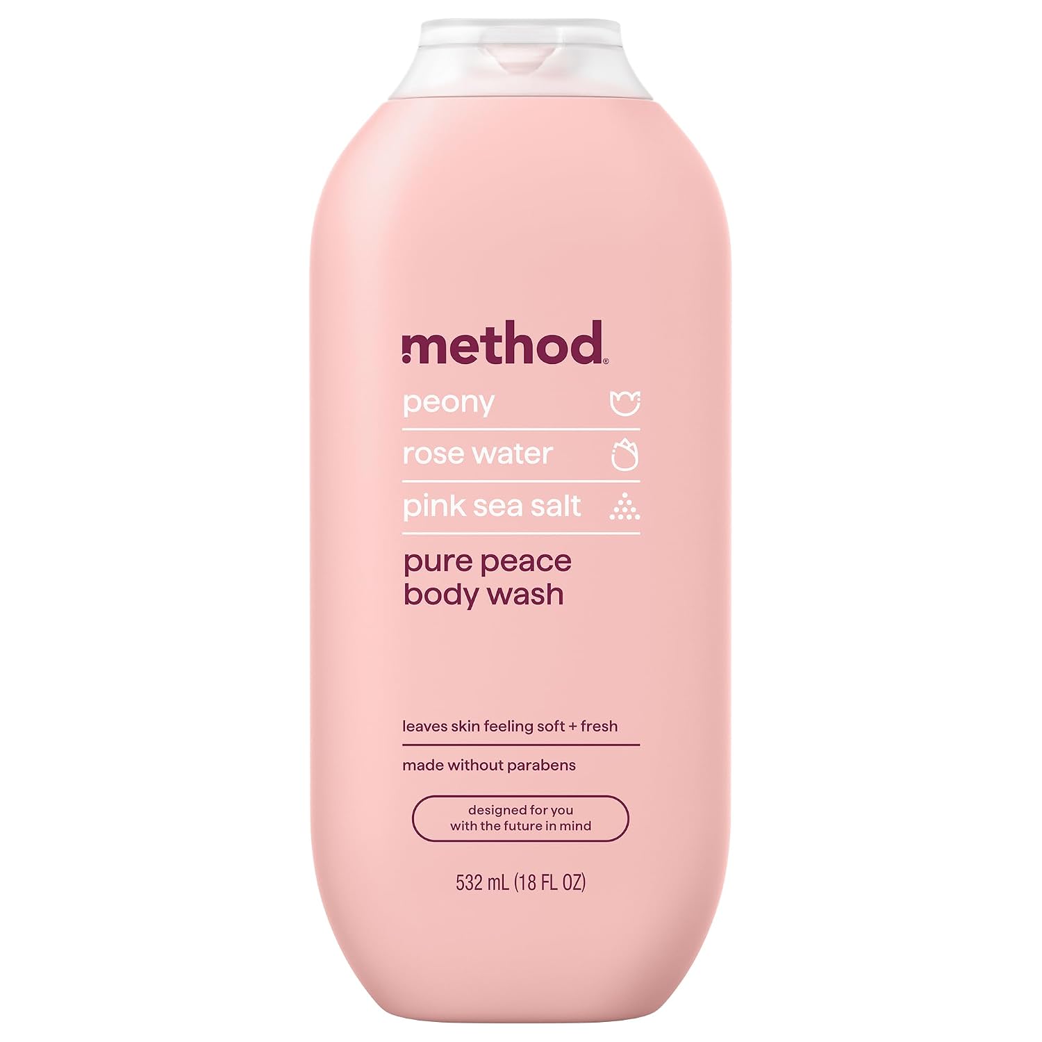 method Body Wash, Pure Peace, 18 fl oz | Soothing Formula, Leaves Skin Feeling Soft & Moisturized, Made Without Parabens, Notes of Peony, Rose Water & Pink Sea Salt