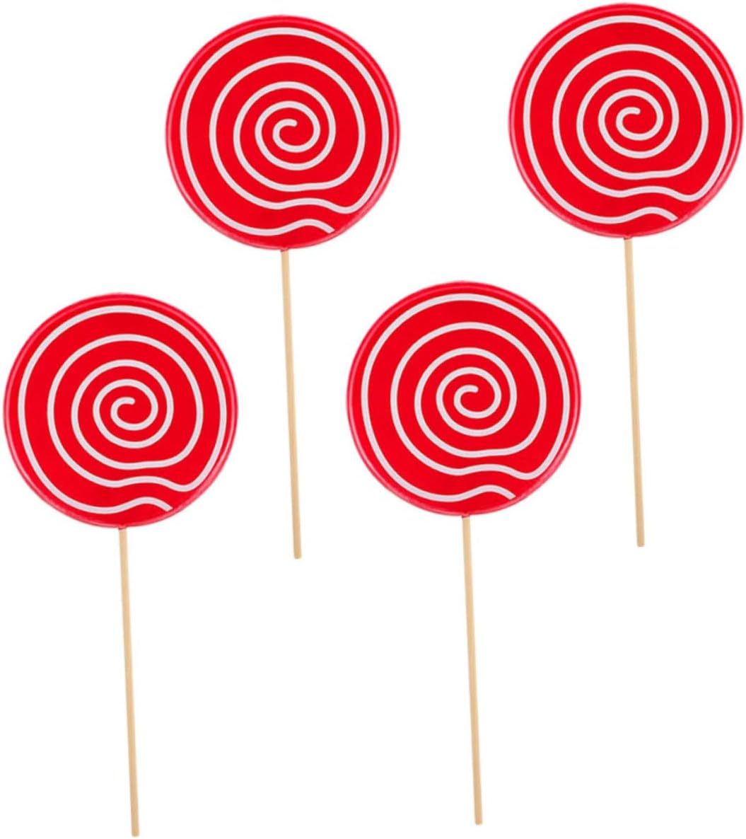 Cabilock 4pcs Simulation Lollipop Toy Lollipop Decorations Lollipop Prop Fake Prop Lollipop Birthday Decoration Party Jumbo Candy Lollipops Prop Suckers Lollipop Photo Prop Large Red Wooden