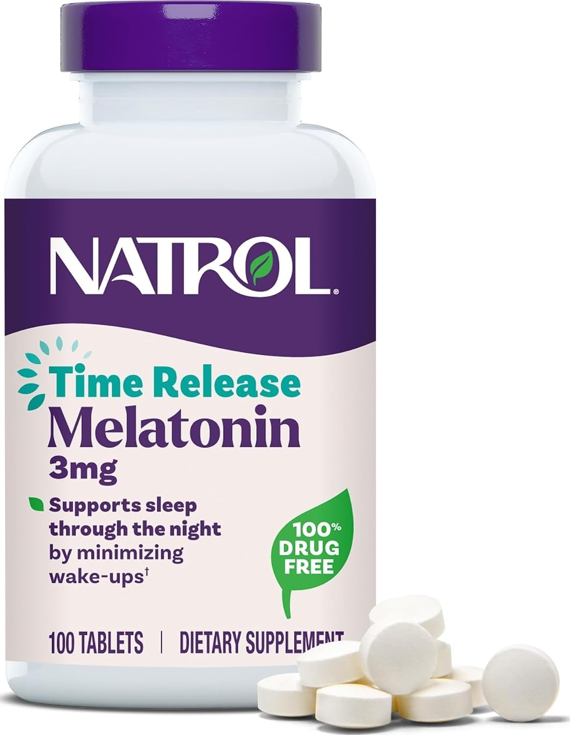 Natrol Melatonin 3 mg Time Release, Nighttime Sleep Aid, 100 Tablets | Dietary Supplement to Minimize Wake Ups, 100% Drug-Free, Non-Habit Forming, For Occasional Sleeplessness, 100 Day Supply