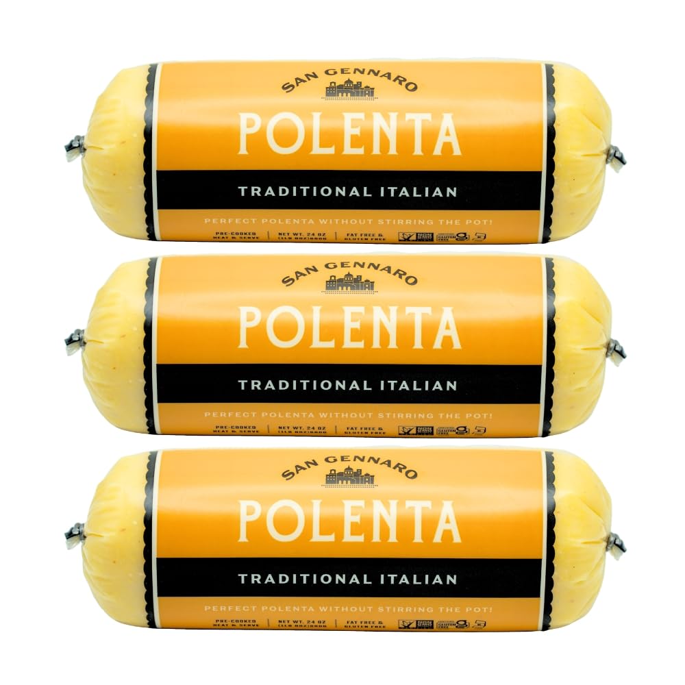 Traditional Italian Polenta Tube by San Gennaro | Gluten Free Cornmeal | Made from Yellow Corn Non-GMO Ingredients for Authentic Flavor | Ready for Quick Heat-and-Serve Meals, 24 ounce, Pack of 3