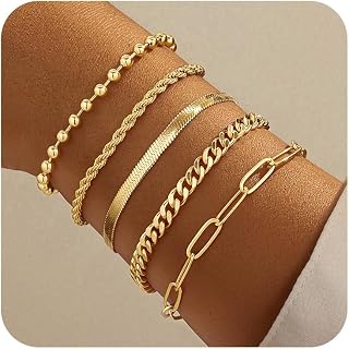 Gold Bracelets for Women,Dainty Bracelets Set for Women Trendy, Gold Bracelets Stack With Beaded, Cuban, Paperclip, Heart, Snake, Rope, Pearl, Cross, Hand Chain, Silver Jewelry Gifts for Women Mom