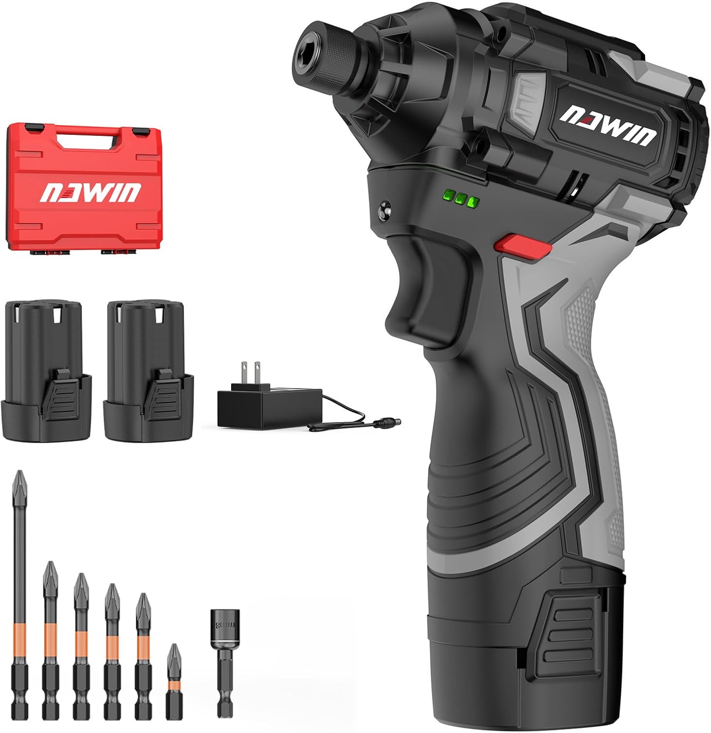 NAWIN Cordless Impact Driver Kit 16.8V Max Torque 140Nm(105ft-lbs)High Rotation Electric Impact Driver Brushless Motor Continuously Variable Rechargeable 1/4" impact driver 2.0Ah Batteries