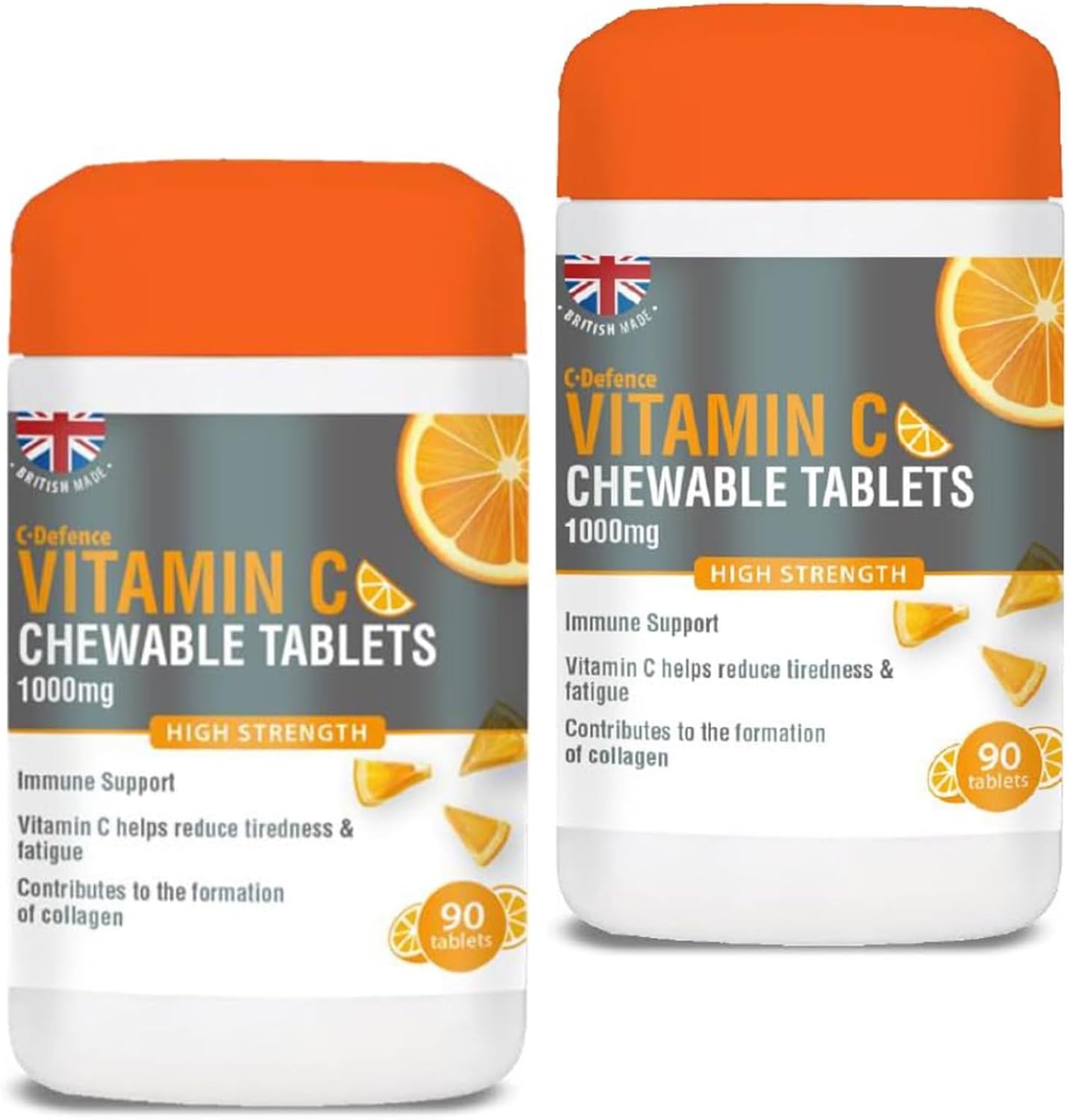 Vitamin C 1000mg Chewable 90 x 2, Supports Immune Health and Helps Fight Colds - Helps Reduce Tiredness and Fatigue