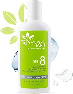 SPF8 Broad Spectrum Natural Sunscreen, Soothing and Hydrating Mineral Sunscreen, Vegan, Paraben-Free Sunblock, Water-Resistant Sunscreen for Face and Body, 6oz - Natural Tone Organic Skincare