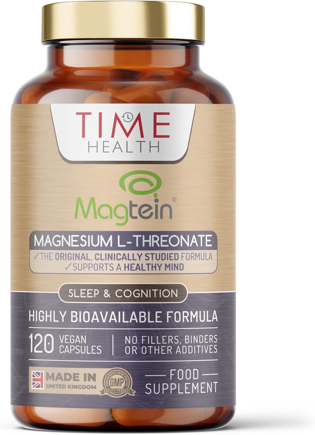 Magtein® Magnesium – 120 Capsules – High Strength 2100mg – Pullulan Capsules – UK Made to GMP & HACCP Standards – Zero Additives