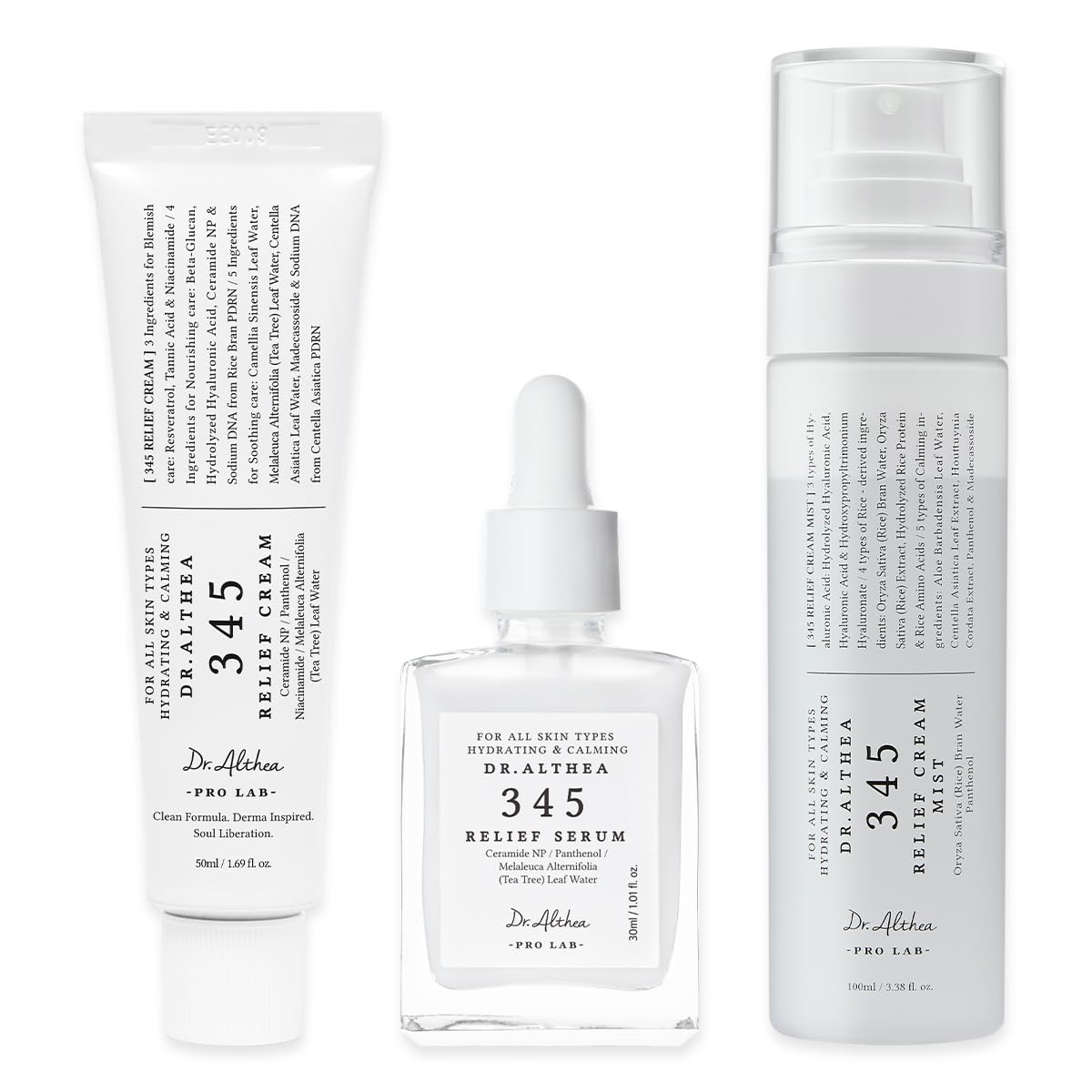 Dr.Althea 345 Relief Trio, Korean Vegan Skin Care Set for Sensitive Skin