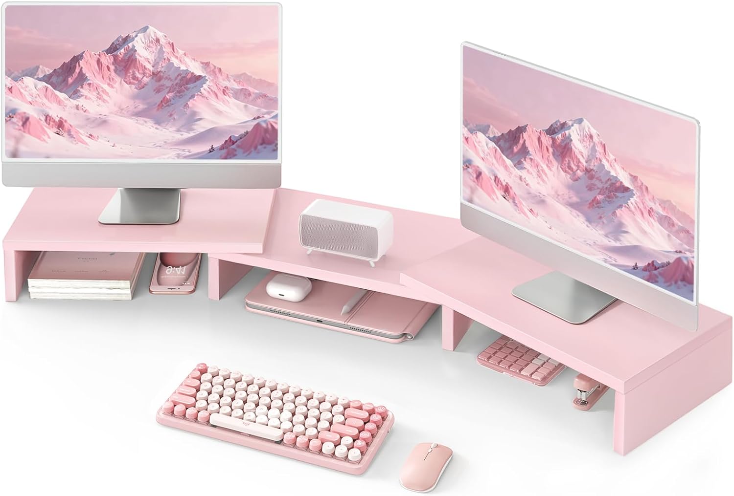 TAVR Dual Monitor Stand Riser, Wooden Computer Monitor Stand for 2 Monitors