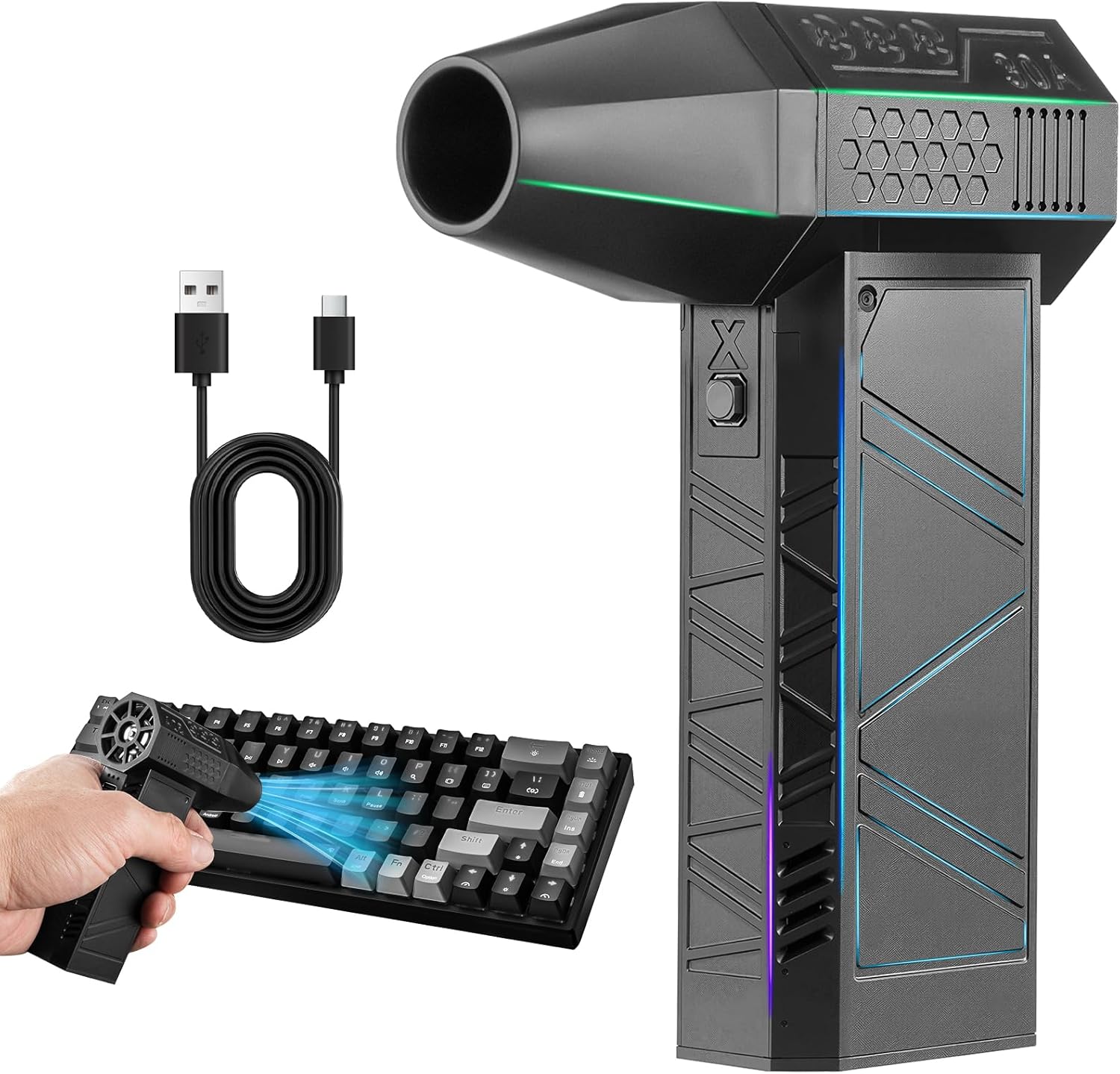 Compressed Air Duster - 130000RPM Cordless Violent Turbo Fan Blower, 3-Speed Adjustable Electric Air Duster Rechargeable, Mini Compressor Air Blower for Car, House, Computer, Keyboard Cleaner