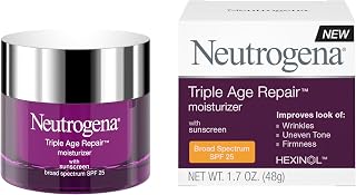 Neutrogena Triple Age Repair Anti-Aging Daily Facial Moisturizer with SPF 25 Sunscreen & Vitamin C, Firming Anti-Wrinkle Face & Neck Cream for Dark Spots, Glycerin & Shea Butter, 1.7 oz