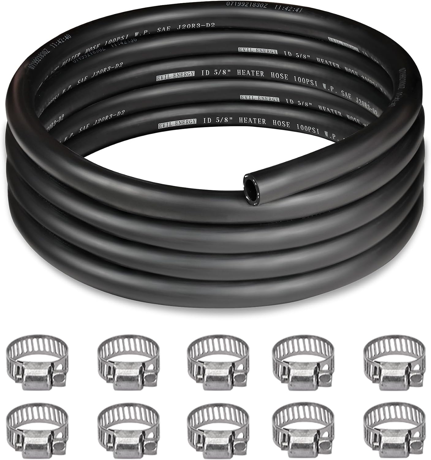 EVIL ENERGY 5/8" Heater Hose Coolant Radiator 10 Clamps 100PSI 10FT