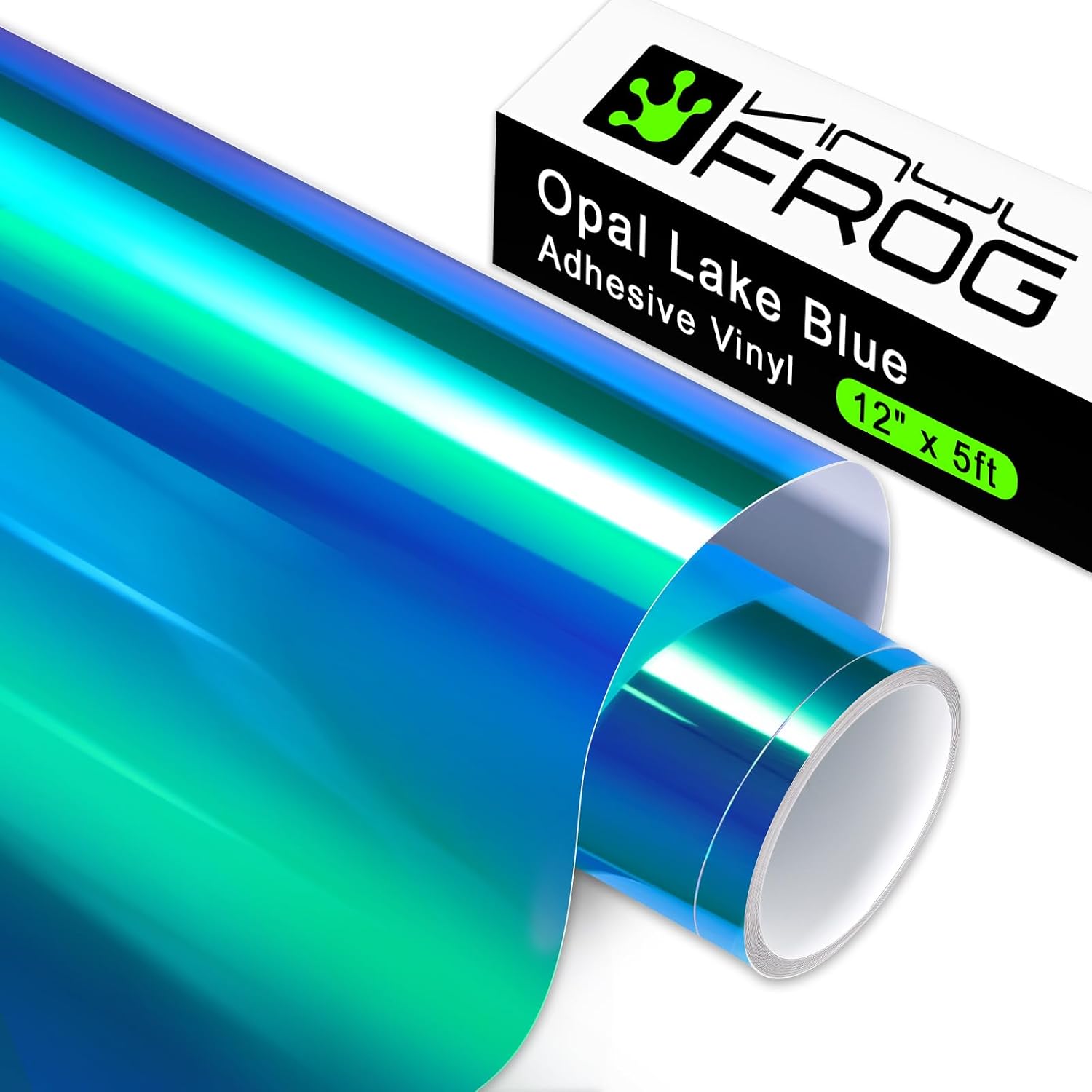 VINYL FROG Holographic Adhesive Vinyl Opal Lake Blue Craft Permanent Vinyl Roll 12"x60" for Cameo and Other Craft Designs for DIY Projects