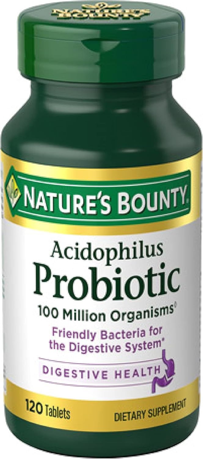 Nature's Bounty Lactobacillus Acidophilus Probiotic Supplement - Daily Probiotic for Women/Men Digestive Health, 120 Tablets