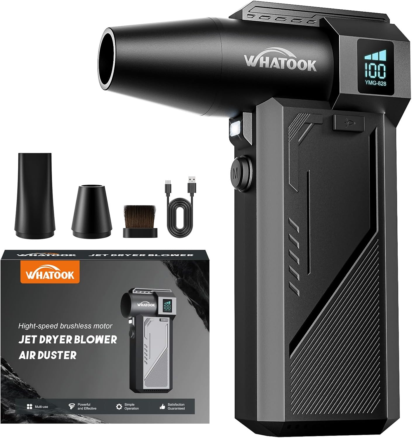 WHATOOK Compressed Air Duster：250000 RPM Super Power Electric Air Duster, Mini Blower with LED Display, 3 Gear Adjustable Air Dust Blower for Computer, Keyboard, Outdoor and Car Cleaning
