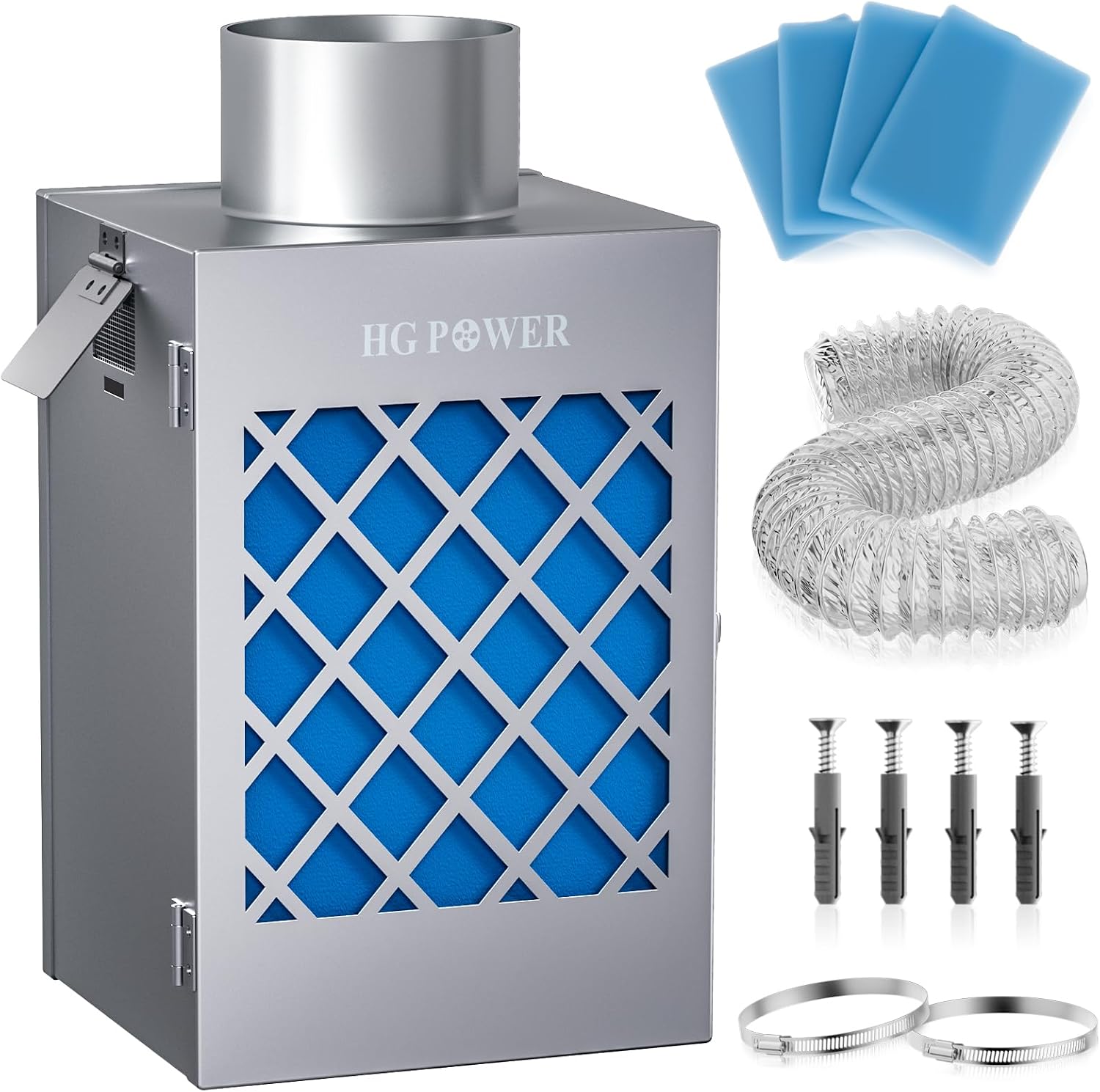 Metal Dryer Vent Box, HG Power Indoor Dryer Vent, Safety Vent Flap, Dryer Lint Trap, Indoor Dryer Vent Kit for Electric Dryer, Space Saver Dryer Vent Kit with Polyester Filters, Dryer Vent Hose