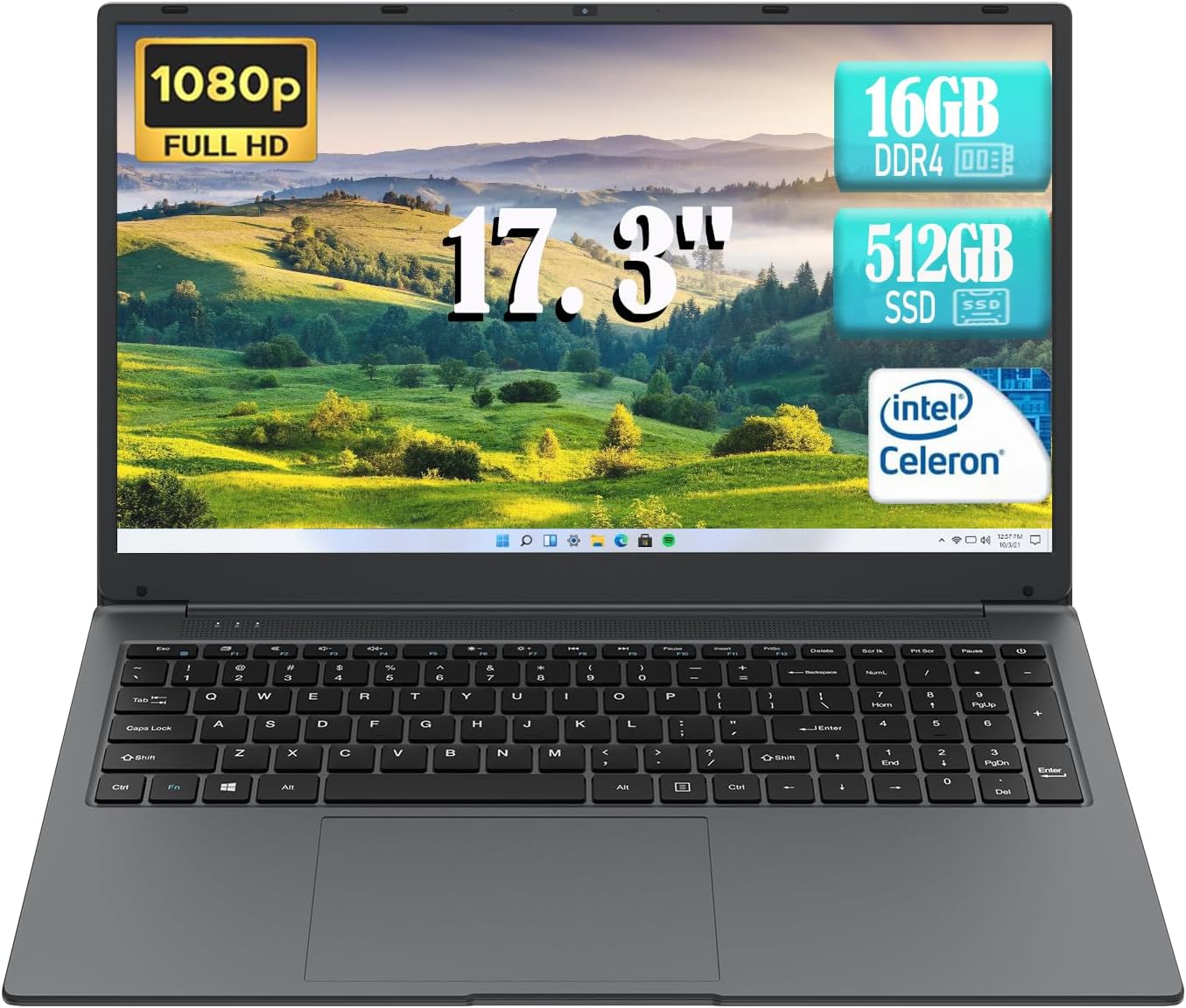 Laptop Computer, 17 inch Laptop, Celeron N5095(UP to 2.9GHz) 16GB RAM 512GB SSD, Computers with Windows 11, 1920 x 1080 Display, Type-C, Webcam, Dual Wi-Fi, Buletooth 4.2, HDMI, USB 3.0