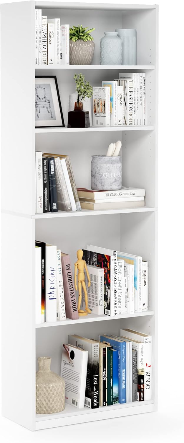 Furinno JAYA Simple Home 5-Shelf Bookcase, White