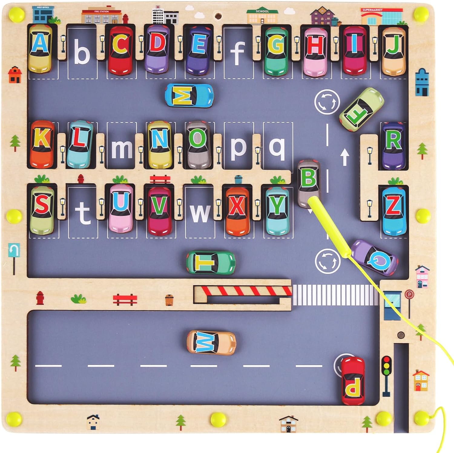 Magnetic Alphabet Maze – Parking Lot and Alphabet Maze Fun Learning Toys for Toddlers 3-4-5 Years Old ， Puzzle Toys for Letter and Color Recognition, Dexterity