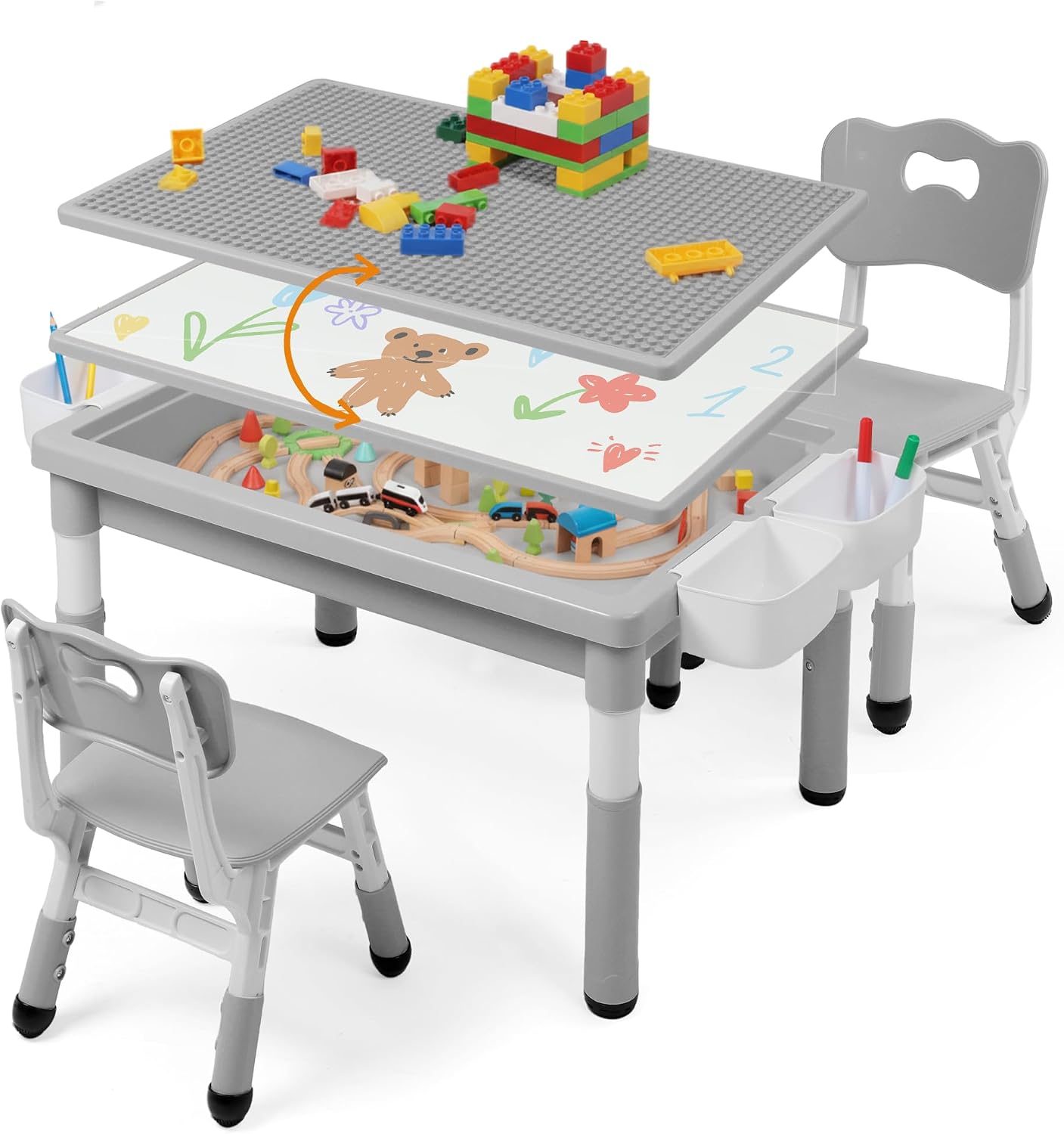 TODEFULL Kids Table and Chairs Set Large Storage, Height Adjustable