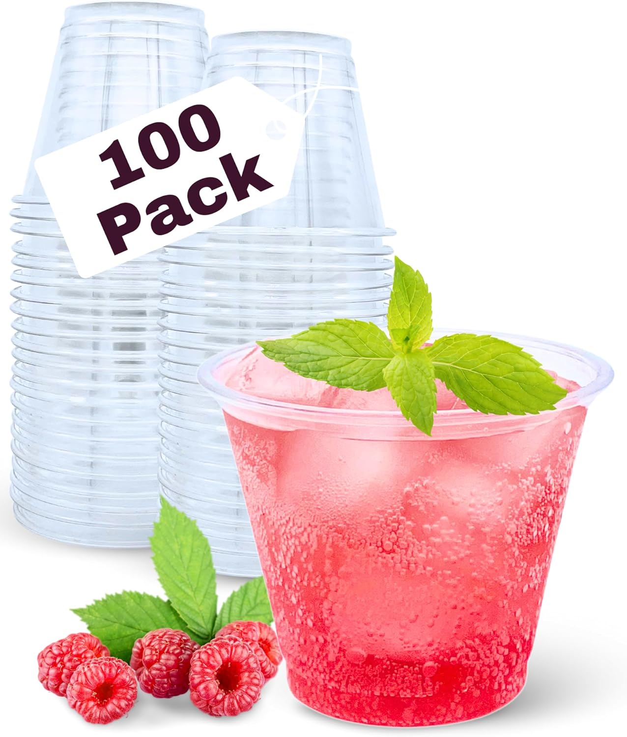 Aatriet 100 Pack 9 oz Clear Plastic Cups, 9oz Clear Disposable Punch Cups Wine Glasses, Sturdy Recylable Small Drinking Cup for Wedding Party, Cocktail Cup, Plastic Tumblers for Cold Drinks