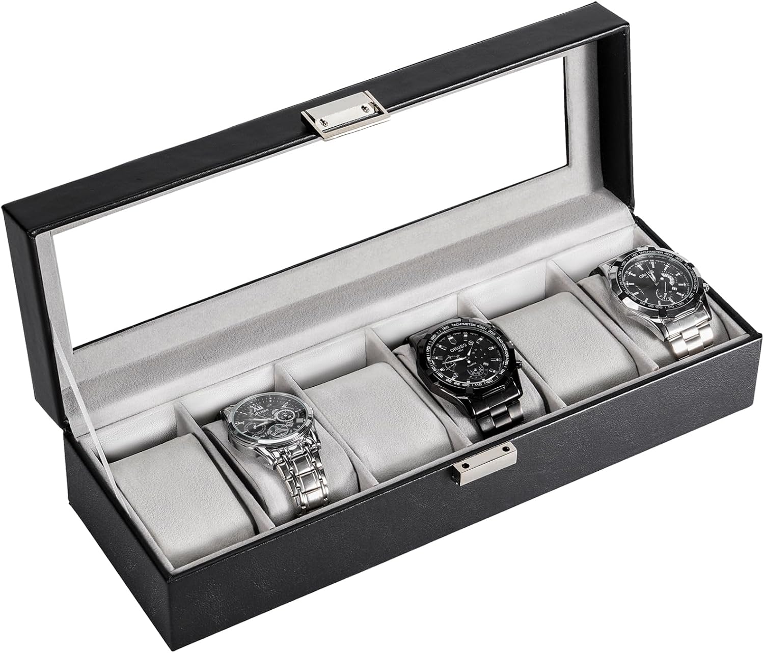 ProCase Watch Box for Men, 6 Slot Watch Display Case Mens Watch Box Organizer, Watch Cases for Men Watch Storage, Watch Holder Organizer with Glass Lid -6 Slot, Black