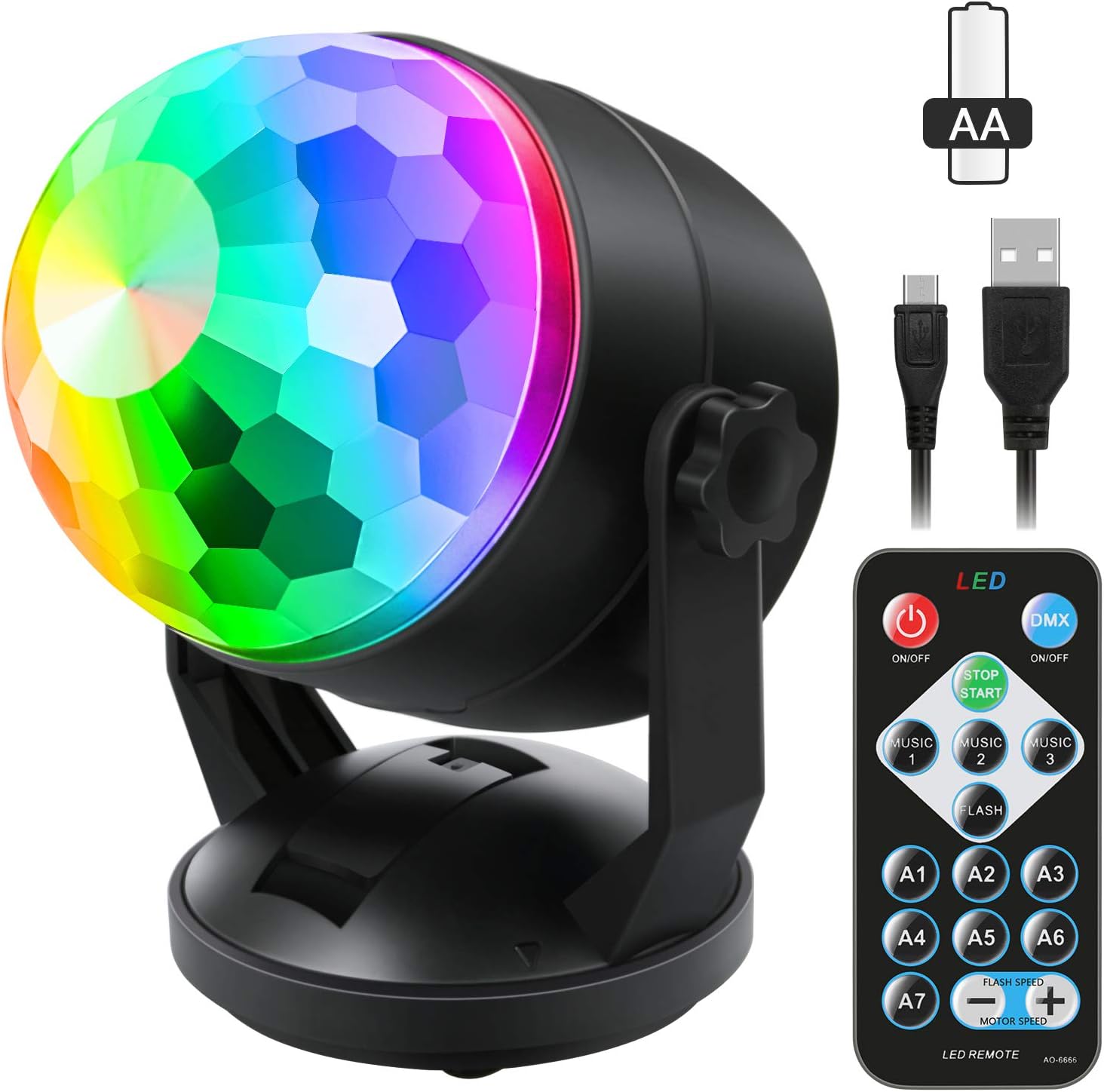 Luditek Portable Sound Activated Party Lights Indoor Outdoor, Battery Powered/USB Disco Ball Strobe Karaoke Light Stage Dancing Christmas Halloween Party Decorations Supplies for Car Room Birthday