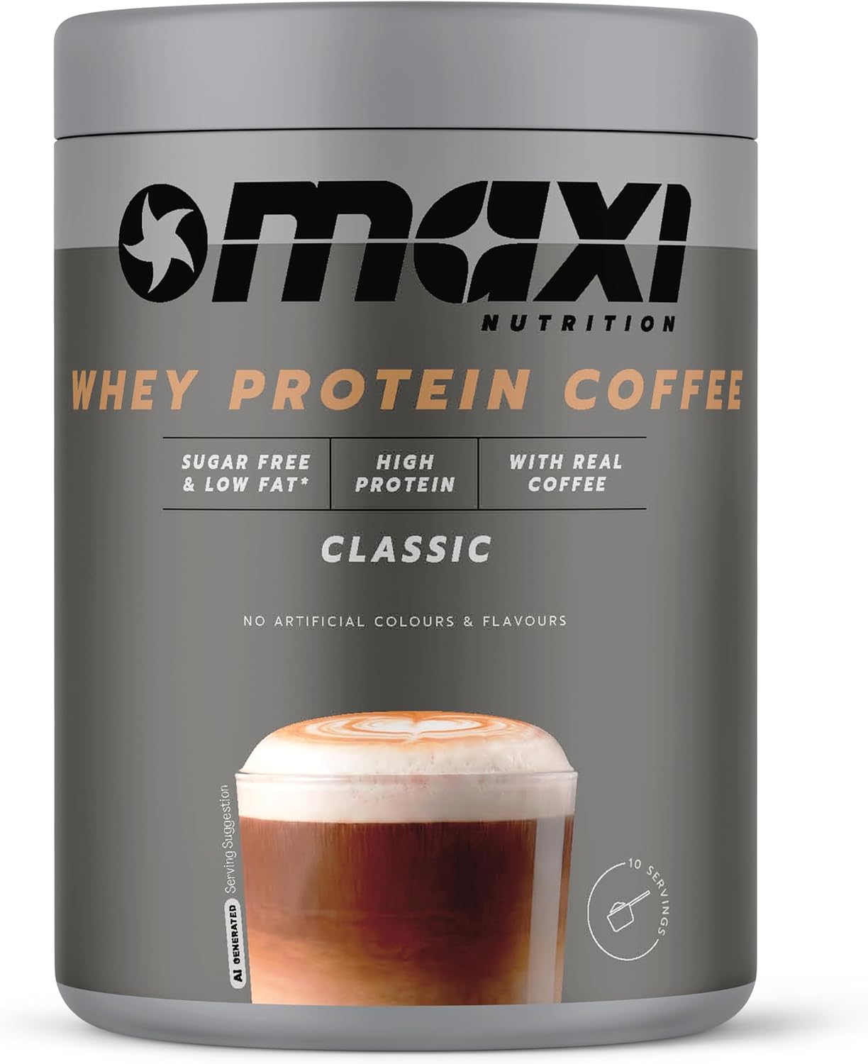 MaxiNutrition MaxPresso Coffee Classic, Protein Coffee, Whey Protein Powder, 22 g Protein per Serving, Sugar-Free & Low-Fat, Mix Warm or Cold