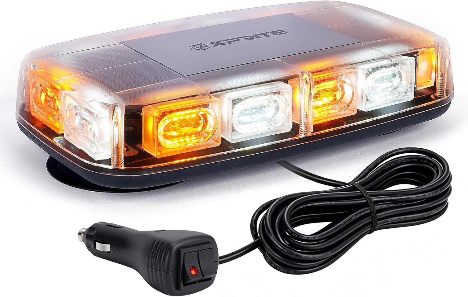 Xprite Upgraded 12" 72LED Rooftop Strobe Lights, High Visibility Utility Lights with Magnetic Base for 12V-24V Construction Vehicles, Trucks, Snow Plow - Mix White/Amber