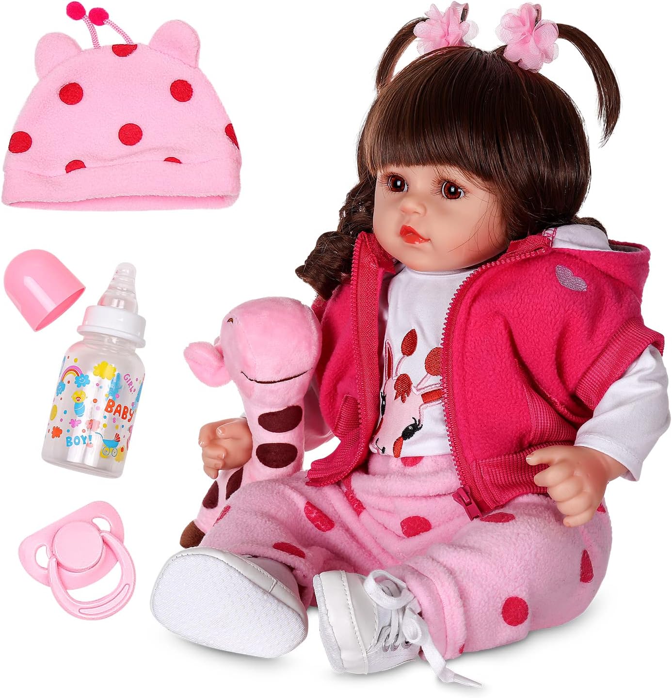DOLLHOOD Reborn Girl Baby Doll - 18-Inch Realistic Baby Doll with Complete Accessories - Lifelike, Newborn Girl Doll with 360 Movable Arms and Legs. Includes Birth Certificate