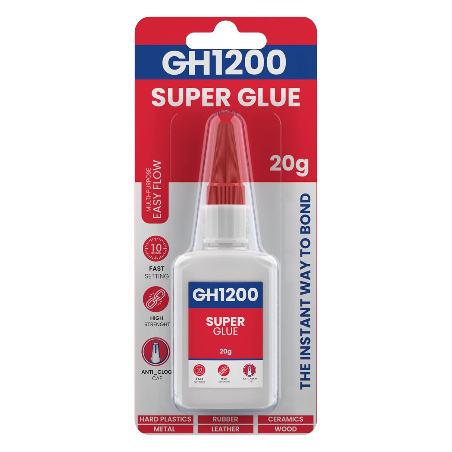 GH1200 20g Superglue with Anticlog Cap - Super Glue All Purpose Superfast, Thick & Strong Glue for Hard Plastics, DIY Craft, Ceramics, Frame, Leather, Metal and Many More