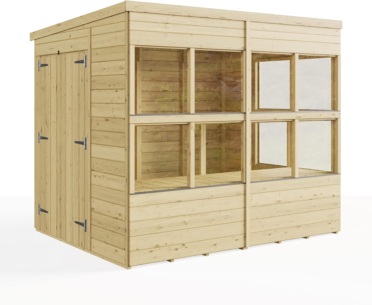 BillyOh 8x6 Pressure Treated Pent Potting Shed and Wooden Greenhouse Combo with Shelving, Shatterproof Glazing & Weatherproof Roof Felt for Garden Storage Shed & Plant Growing Green House for Garden