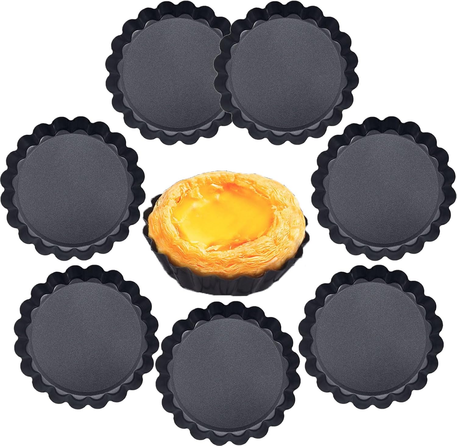 7PCS 4 Inch Mini Tart Pans Removable Bottom Non-stick Quiche Pans Reusable Fluted Edges Small Tart Molds for Pies, Tartlets, Mousse Cakes, Muffins, Kitchen Baking