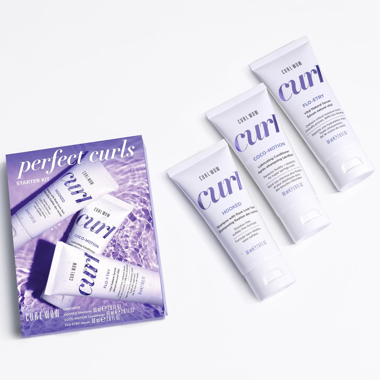COLOR WOW CURL WOW Perfect Curls Starter Set; Hooked Shampoo 60ml, Coco-Motion 60ml, Flo-Etry 60ml;