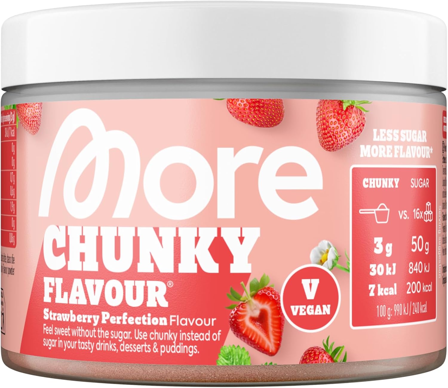 MORE Chunky Flavour, Strawberry Perfection, 150 g | flavour powder for sweetening, low in sugar and calories, with inulin and lactase, made in Germany